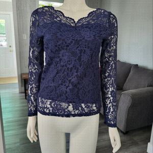 ROOMY'S - Navy Lace tops long sleeves